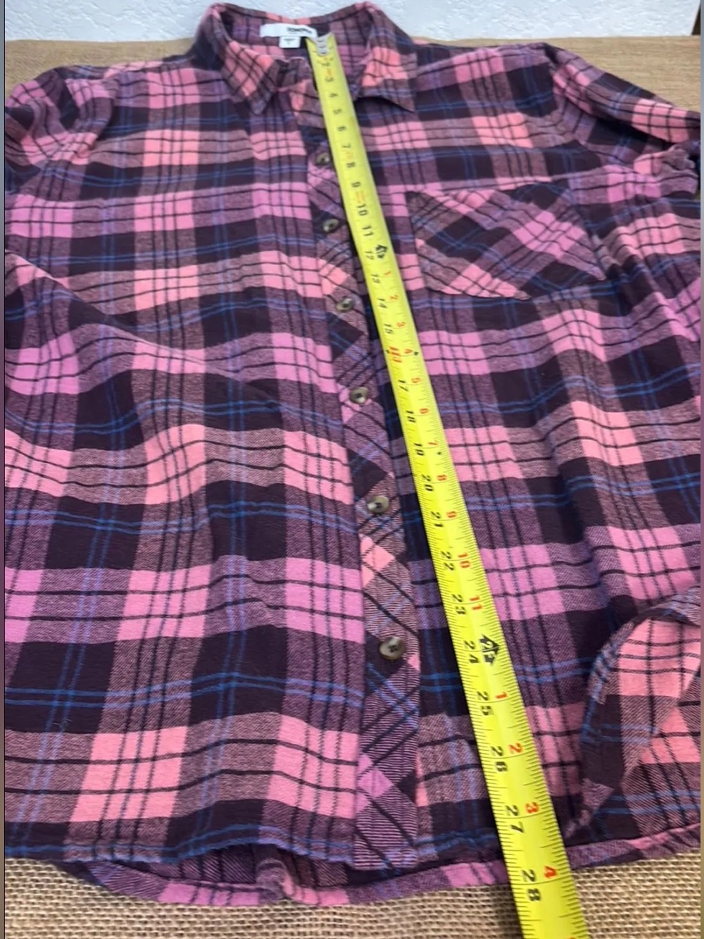 Women’s LARGE Plaid Flannel 100% Cotton Dark Pink, Black & Blue Plaid, Sonoma - Picture 8 of 10
